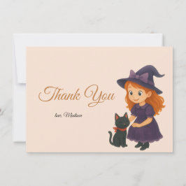 Little Witch & Cat Halloween Baby Shower Dankeskarte
