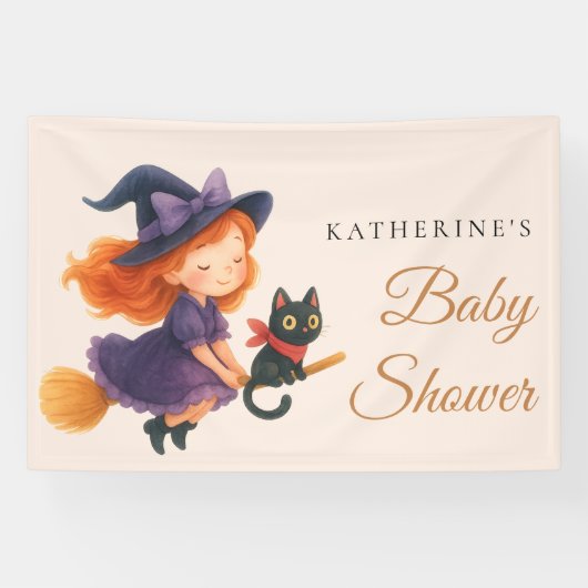 Little Witch & Cat | Halloween Girl Baby Shower Banner (Horizontal)