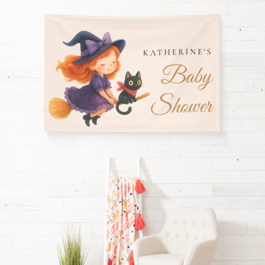 Little Witch & Cat | Halloween Girl Baby Shower Banner (InSitu)