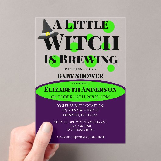 Little Witch is Brewing Halloween Baby Shower Acryleinladungen (Insitu (Handheld))