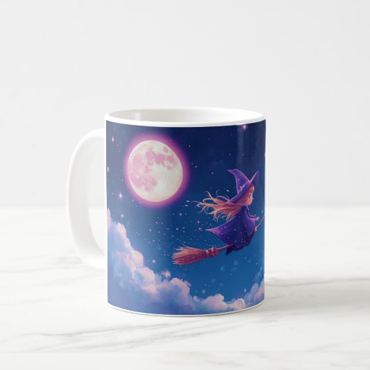 Little Witch Mug | Magical Night Sky Coffee Cup Kaffeetasse (Vorderseite Links)