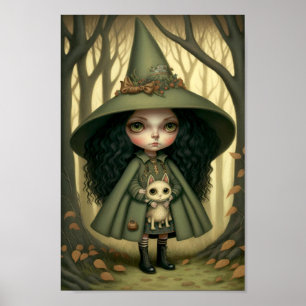 Little Witchy Forest Girl und ihre Katze Poster