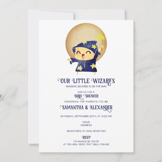Little Wizard Boy Magical Halloween Baby Shower Einladung (Vorderseite)
