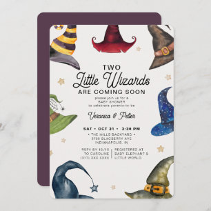 Little Wizards Twin Boys Halloween Baby Shower Einladung