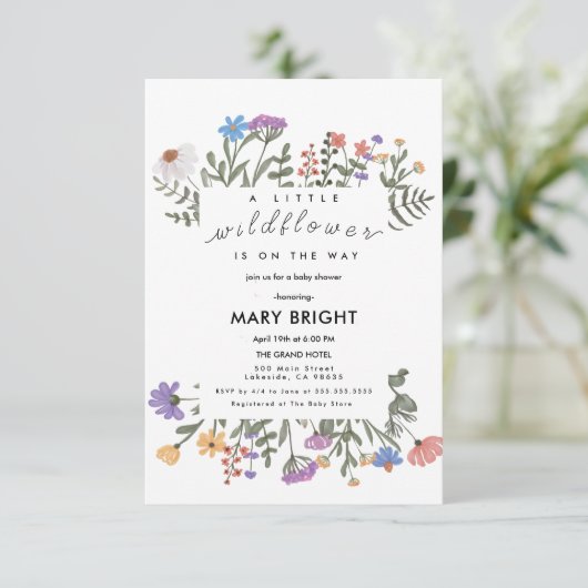 Little Wldflower Theme Field Baby Shower Einladung (Stehend Vorderseite)