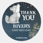 Little Wolf Geburtstagsparty Gefallen Danke Runder Aufkleber (Vorderseite)