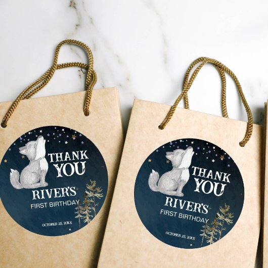 Little Wolf Geburtstagsparty Gefallen Danke Runder Aufkleber