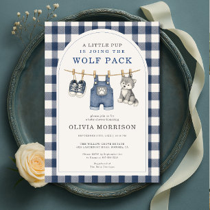 Little Wolf Gingham Wäscheleine Baby Shower Einladung
