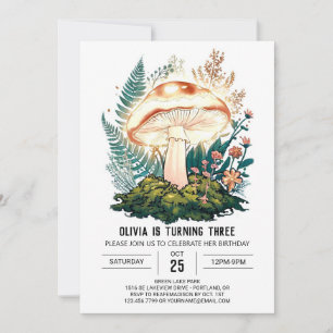 Little Woodland Digital Mushroom Geburtstag Einladung