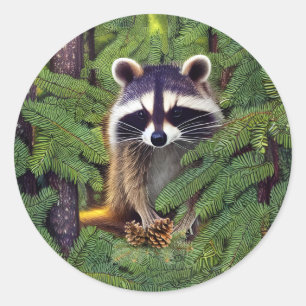 Little Woodland Wilderness Raccoon Runder Aufkleber