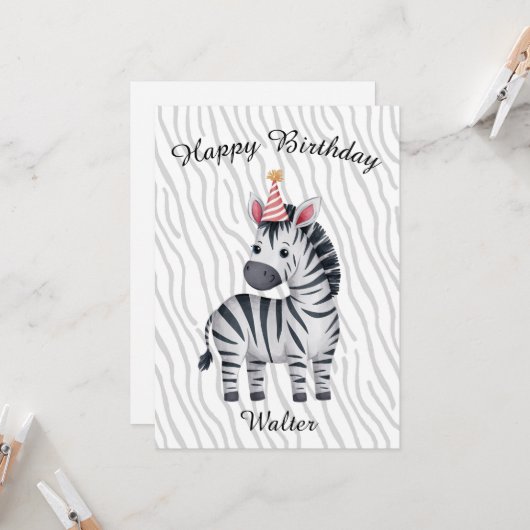 Little Zebra birthday card for child Karte (Vorderseite/Rückseite Beispiel)