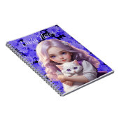 LittleGirl White Kitten Purple Flowers Notebook Notizblock (Rechte Seite)