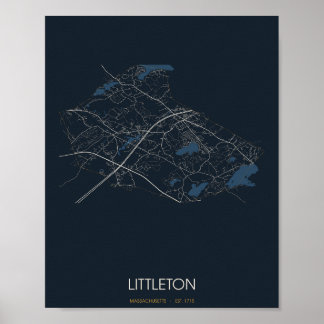 Littleton Massachusetts Straßenkarte Poster (Nacht