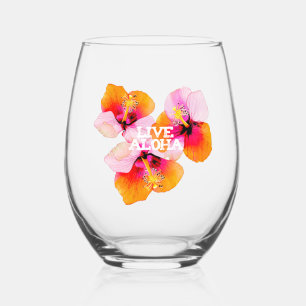 Live Aloha Hibiskus Florale Tropische Blumen Hawai Weinglas Ohne Stiel