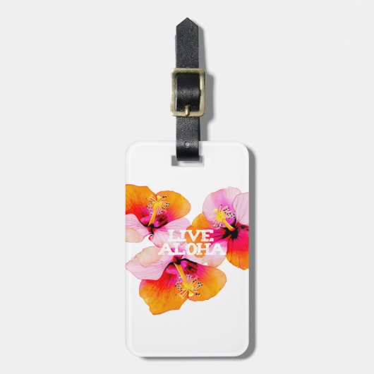 Live Aloha Tropical Hibiscus Wedding Favor Hawaii Gepäckanhänger (Vorderseite vertikal)