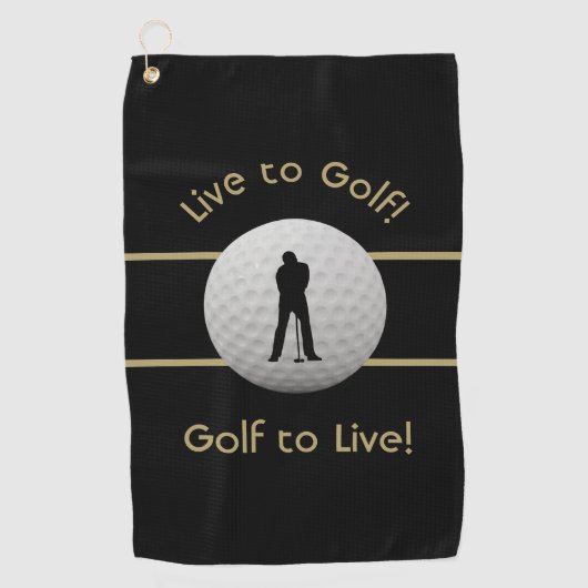Live auf Golf Quote Typografie Black & Golden Golfhandtuch (Vorderseite)