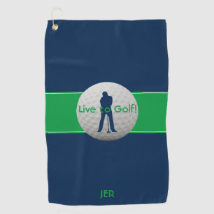 Live auf Golf Quote Typografie Blue Green Monogram Golfhandtuch