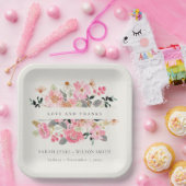 Live Blush Pink Wasserfarbe Blumenzwiebeln Dank Pappteller (Party)