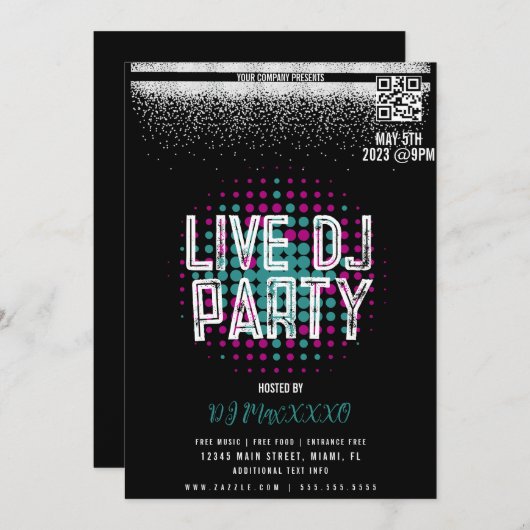 Live DJ Music Night Event Party Bar Flyer Einladung (Vorne/Hinten)