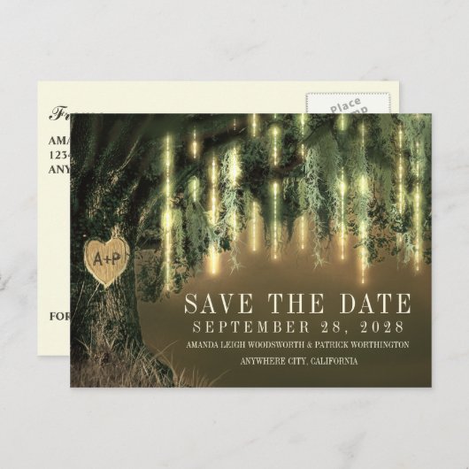 Live-Eichenbaum Spanische Moos speichern die Datum Ankündigungspostkarte (Vorne/Hinten)