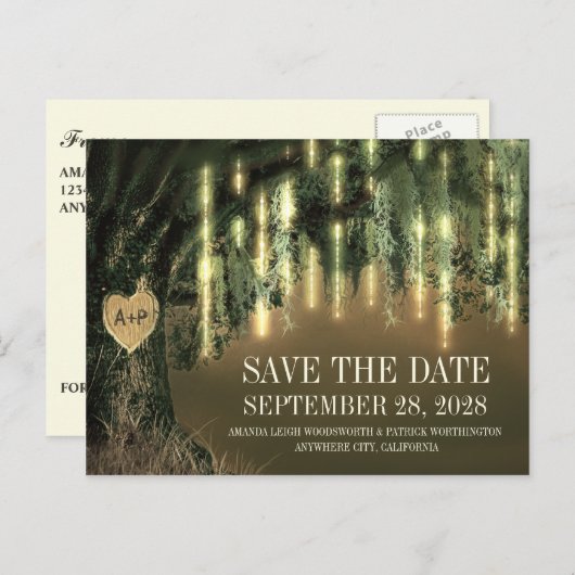 Live-Eichenbaum Spanische Moos speichern die Datum Ankündigungspostkarte (Vorne/Hinten)