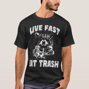 Live Fast Ess Müll Funny Raccoon Vintages Camping T-Shirt