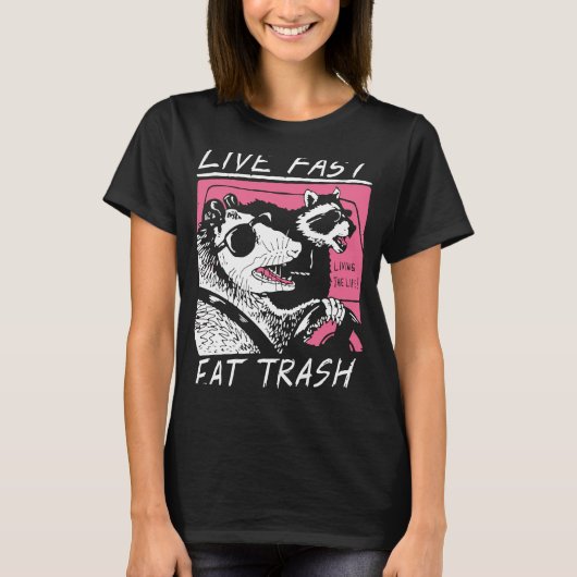 Live Fast essen Trash Opossum Street Cats Cool Pos T-Shirt (Vorderseite)