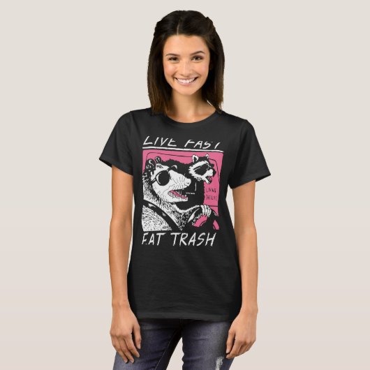 Live Fast essen Trash Opossum Street Cats Cool Pos T-Shirt (Vorne ganz)