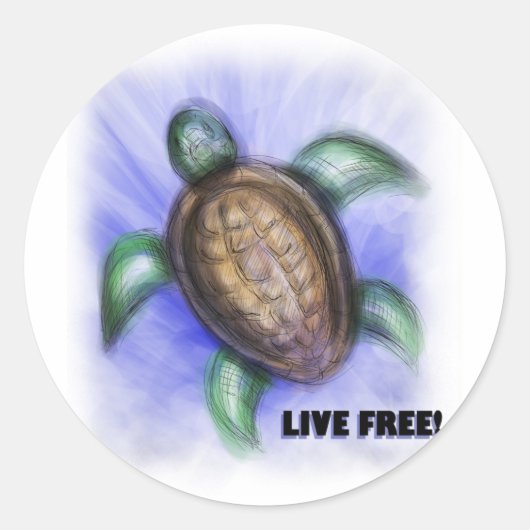 Live Free Turtle Runder Aufkleber (Vorderseite)