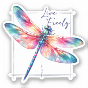 Live Freely - Dragonfly Colorful Inspiration Aufkleber