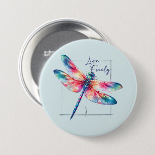 Live Freely - Dragonfly Colorful Inspiration Button