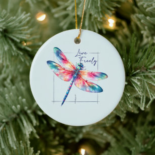 Live Freely - Dragonfly Colorful Inspiration Keramik Ornament