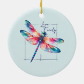 Live Freely - Dragonfly Colorful Inspiration Keramik Ornament (Hinten)