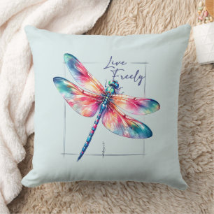 Live Freely - Dragonfly Colorful Inspiration Kissen