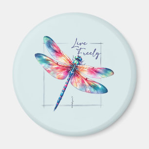 Live Freely - Dragonfly Colorful Inspiration Magnet