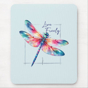 Live Freely - Dragonfly Colorful Inspiration Mousepad