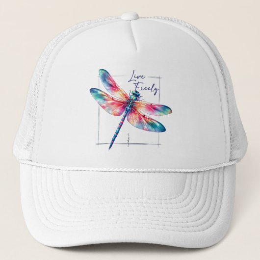 Live Freely - Dragonfly Colorful Inspiration Truckerkappe (Vorderseite)