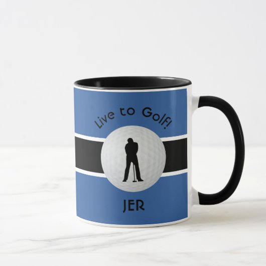 Live-Golf-Ball Golfer Abbildung Schwarz Blue Monog Tasse (Rechts)