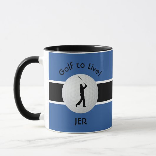 Live-Golf-Ball Golfer Abbildung Schwarz Blue Monog Tasse (Links)