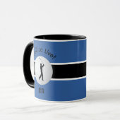 Live-Golf-Ball Golfer Abbildung Schwarz Blue Monog Tasse (Vorderseite Links)