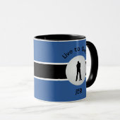 Live-Golf-Ball Golfer Abbildung Schwarz Blue Monog Tasse (VorderseiteRechts)