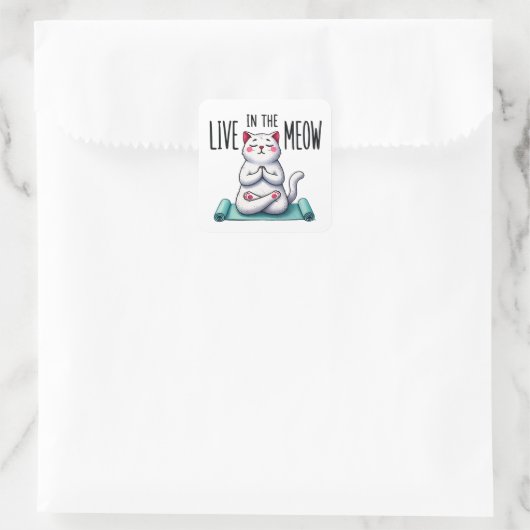 "Live in Meow" Funny Cat Lovers Square Sticker (Tasche)