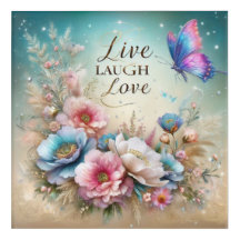 Live-Lachen Liebe Blume und Schmetterling