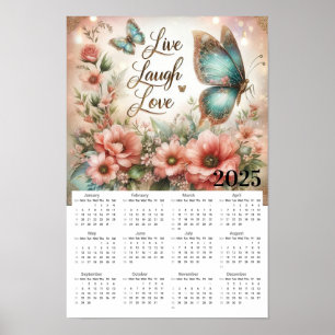 Live-Lachen Liebe Blume und Schmetterlingskalender Poster