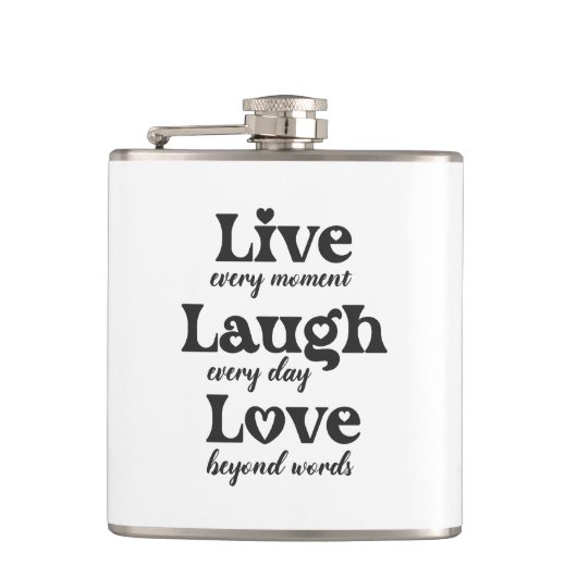 live, lachen, Liebe - drei schöne Worte Flachmann (Vorderseite)