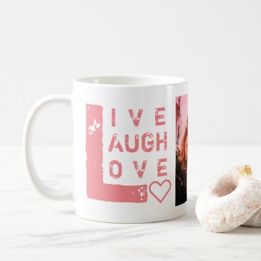 Live-Lachen Liebe Foto Collage Valentine Kaffeetasse (Mit Donut)