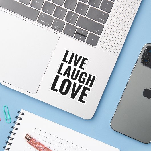 Live-Lachen Liebe inspiriert motivierend positiv Aufkleber (Laptop mit iPhone)