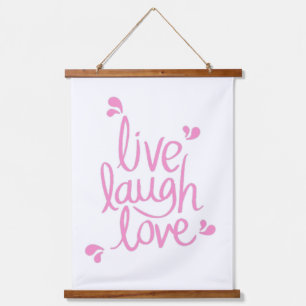 Live-Lachen Liebe Motivierend Zitat Wandteppich Mit Holzrahmen