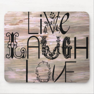 Live-Lachen Liebe rustikales Holzschild Mousepad