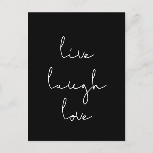 Live-Lachen Liebe schwarze Postkarte (Vorderseite)
